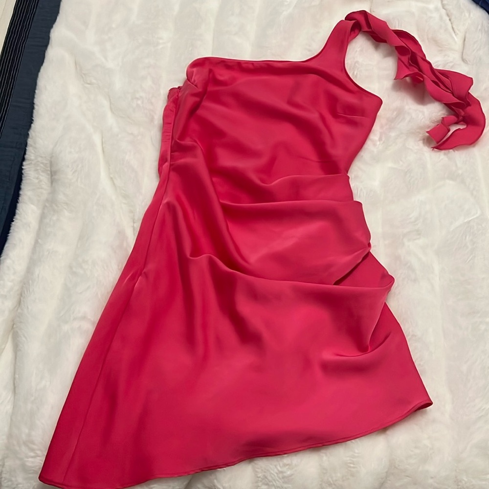 Pink One-Shoulder Mini Dress